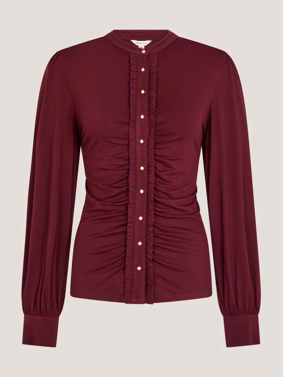 Monsoon Red Jayne Ruched Frill Jersey Blouse