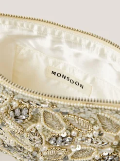 Monsoon Silver Febe Floral Embellished Tassel Pouch