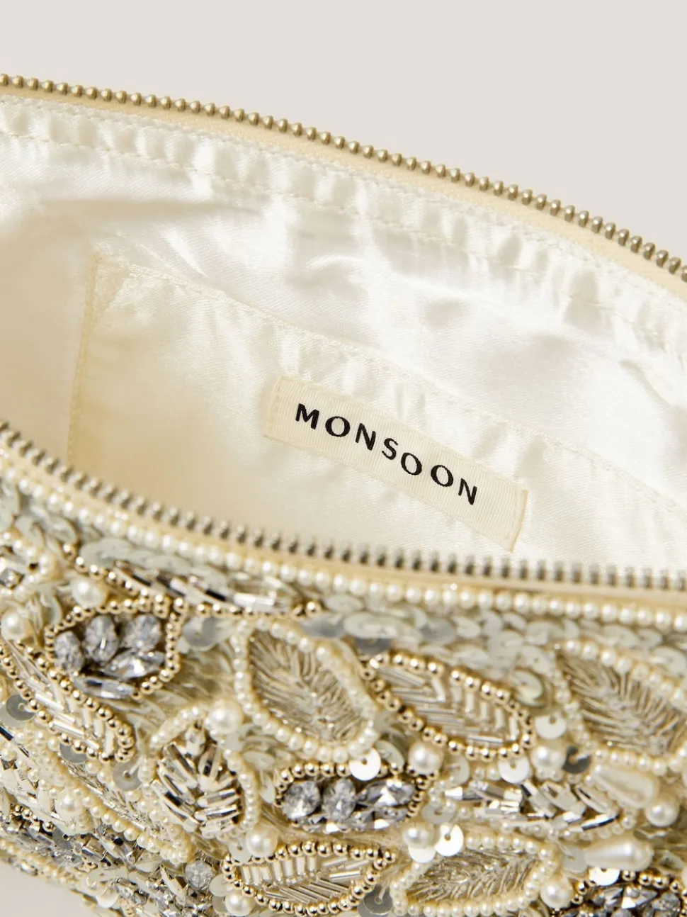 Monsoon Silver Febe Floral Embellished Tassel Pouch