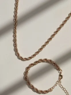 Mood Gold Tone Twisted Rope Necklace Bracelet Set