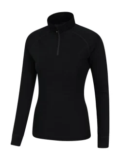 Mountain Warehouse Black Womens Merino Zip Neck Thermal Top
