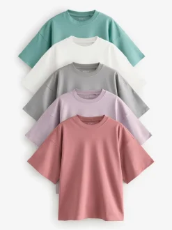 Multi 100% Cotton Boxy Short Sleeve T-Shirts 5 Pack