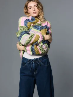 Multi Blue/Green Stripe Soft Touch Chunky Knit Cardigan