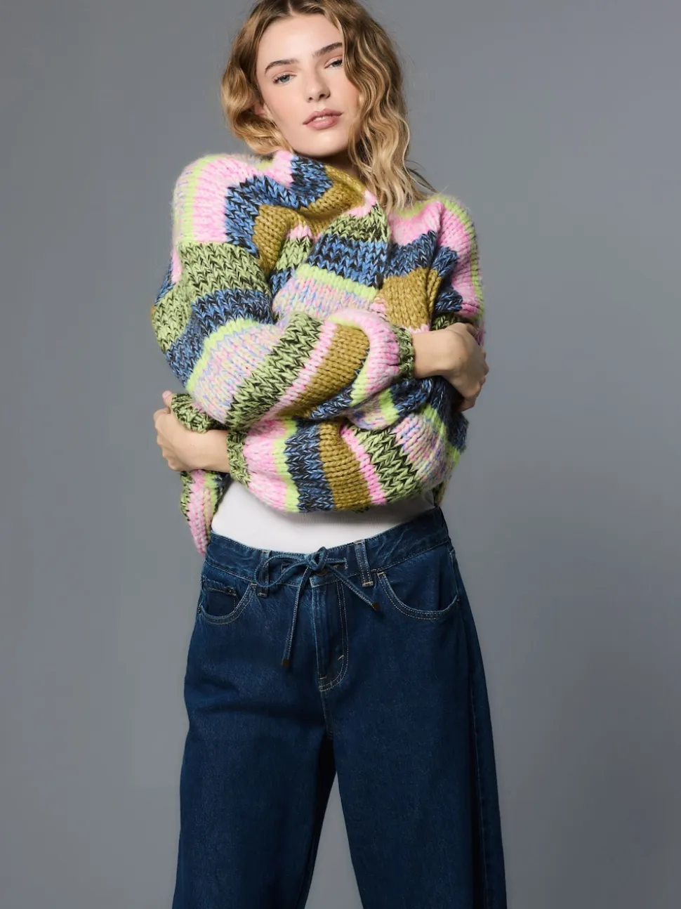 Multi Blue/Green Stripe Soft Touch Chunky Knit Cardigan