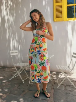Multi Fruit Print Midi Slip Summer Dress