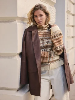 Multi Neutral Stand Neck Fairisle Pattern Stitch Knitted Jumper