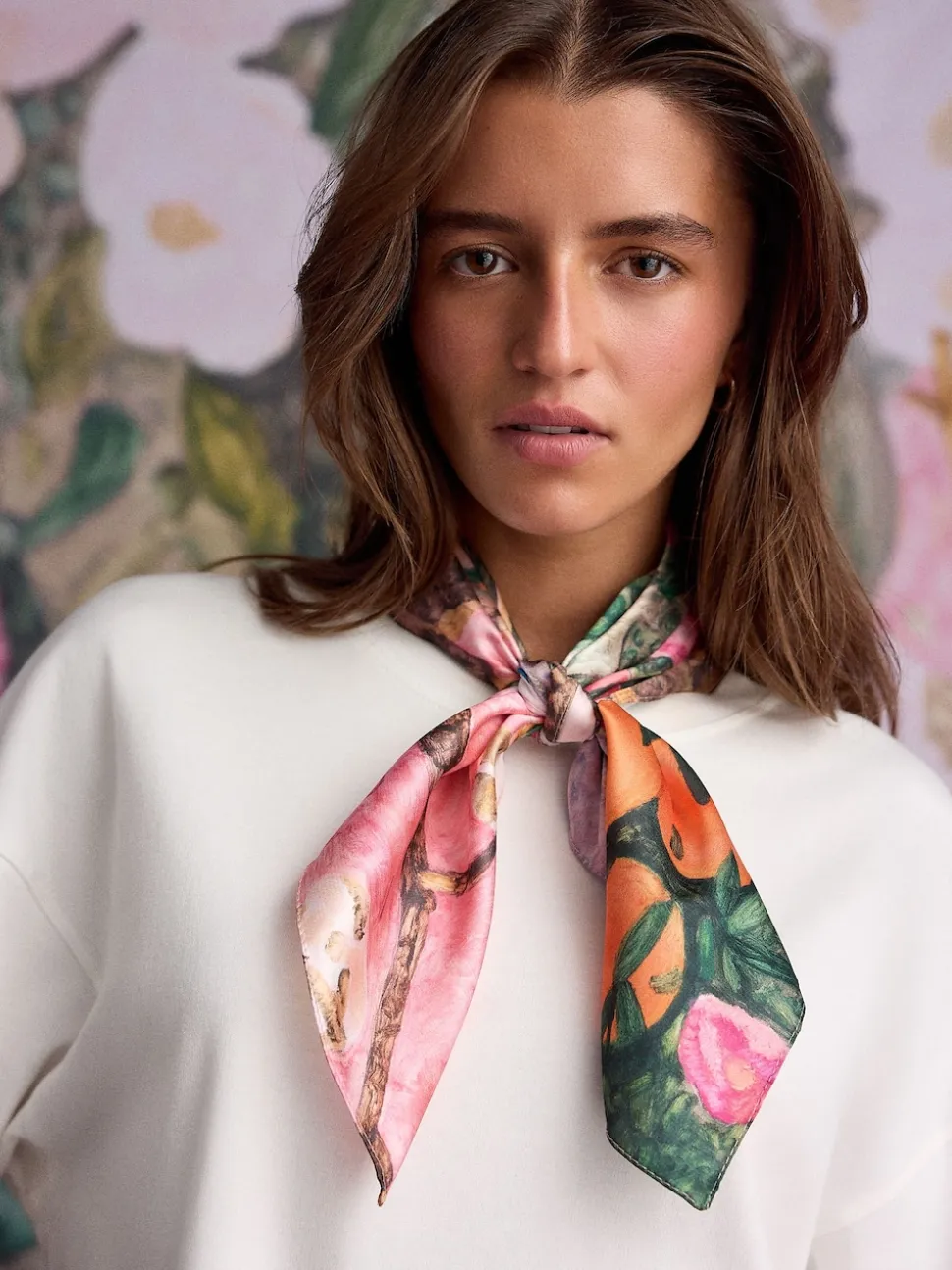Multi Pink Floral Benjamin MacGregor Artist Collaboration Lightweight Square Scarf