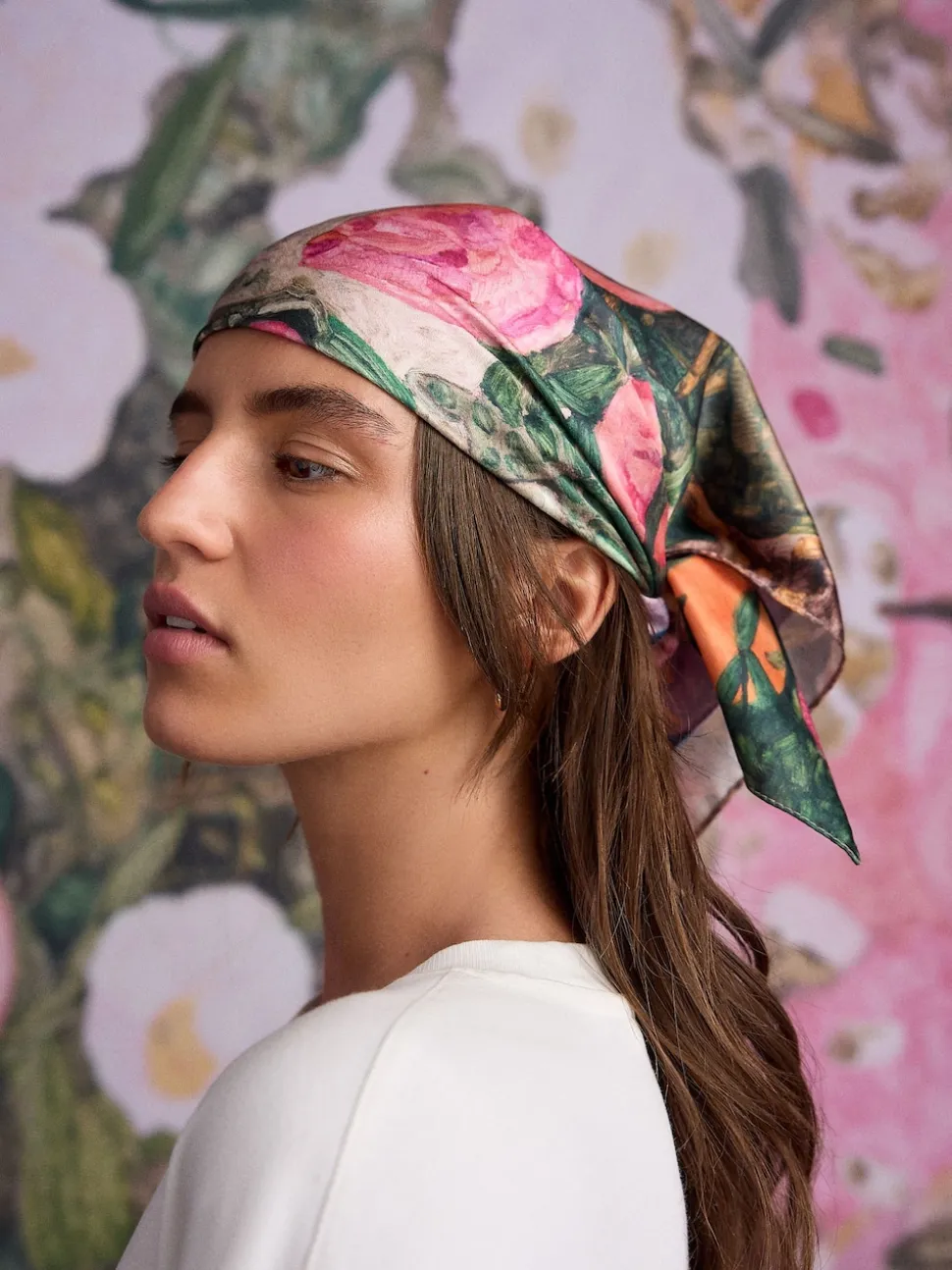 Multi Pink Floral Benjamin MacGregor Artist Collaboration Lightweight Square Scarf