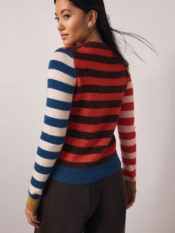 Multi Red/Blue Stripe Long Sleeve Crew Neck Jumper With Wool