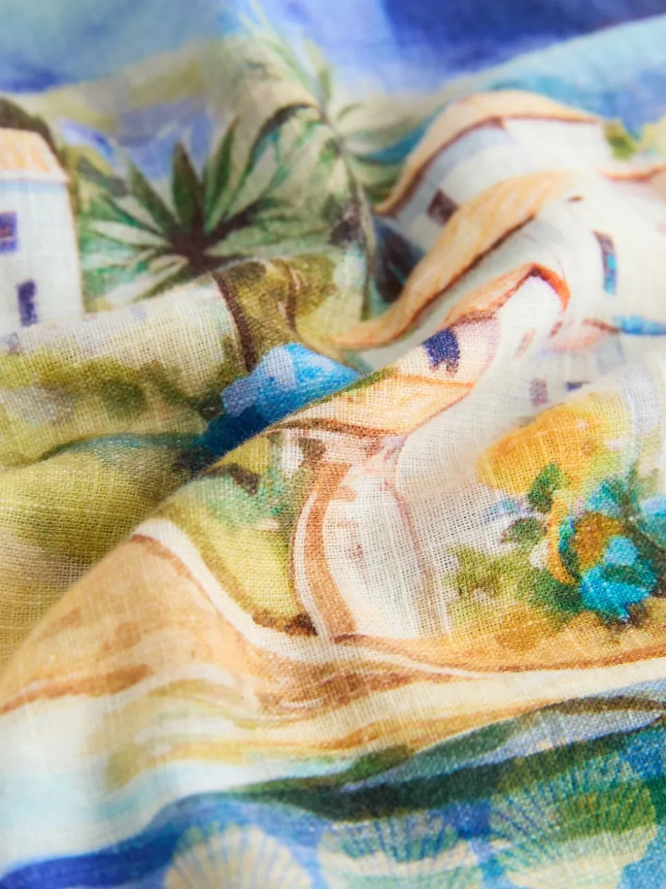 Multi Scenic Print Relaxed Long Sleeve Shirt With Linen