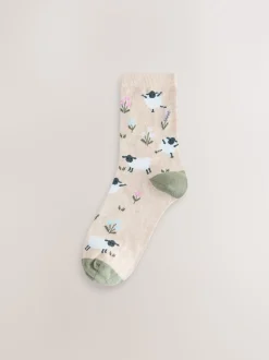 Multi Sheep Print Ankle Socks 4 Pack