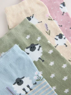 Multi Sheep Print Trainer Socks 4 Pack