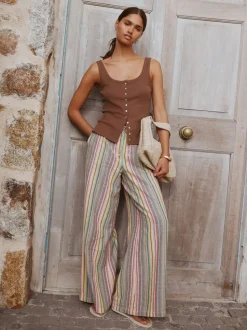 Multi-Coloured Stripe Pull On Wide Leg Trousers