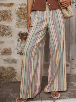 Multi-Coloured Stripe Pull On Wide Leg Trousers