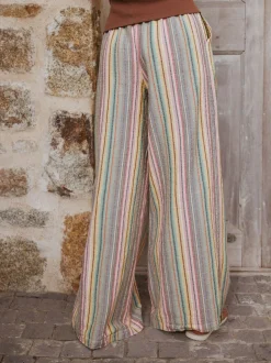 Multi-Coloured Stripe Pull On Wide Leg Trousers