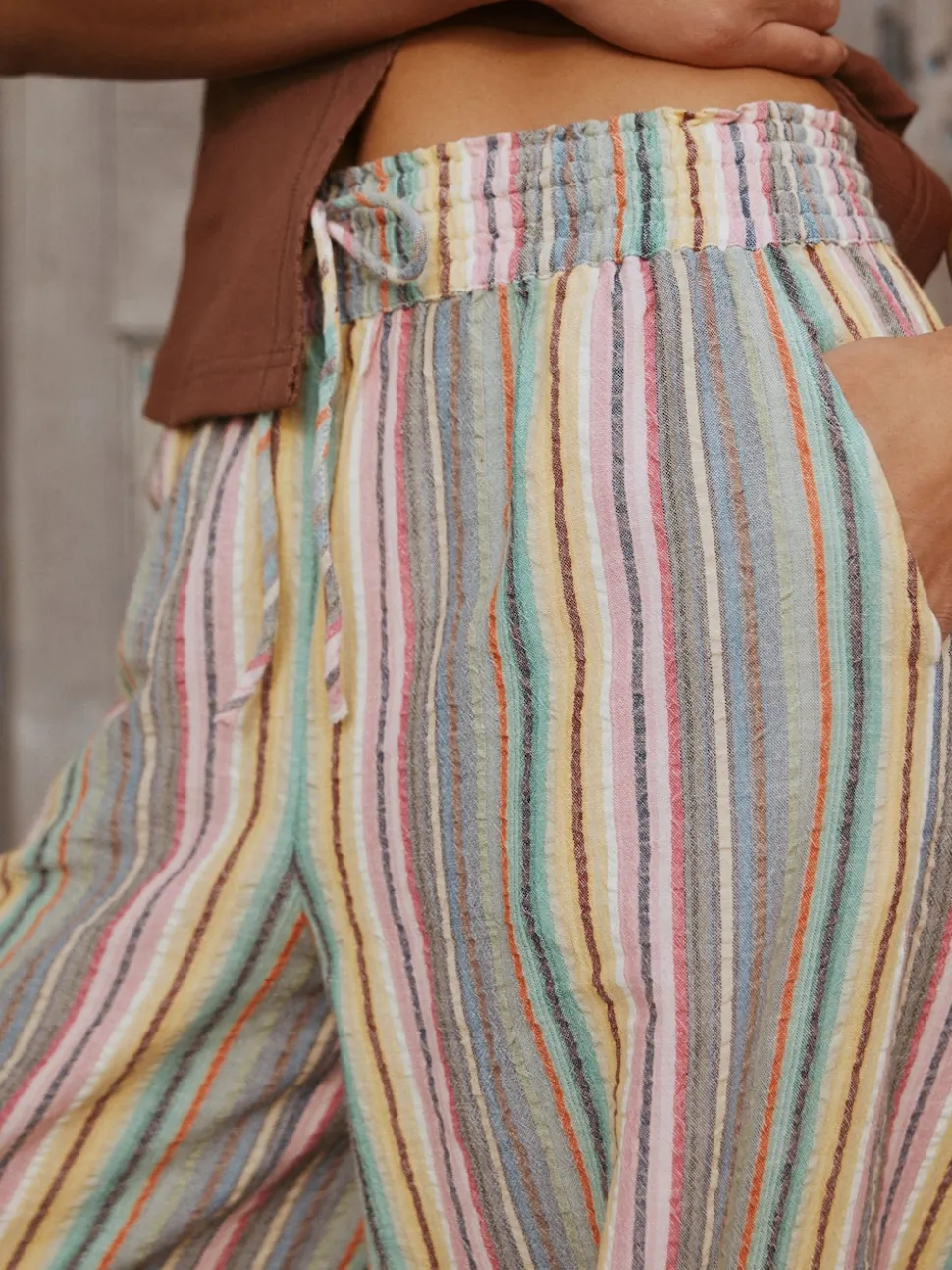Multi-Coloured Stripe Pull On Wide Leg Trousers