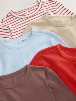 Multi/Striped 5 Pack Ribbed Long Sleeve T-Shirts