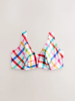 Multi/White Bright Check F - K Ultimate Support Wired Crop Bikini Top