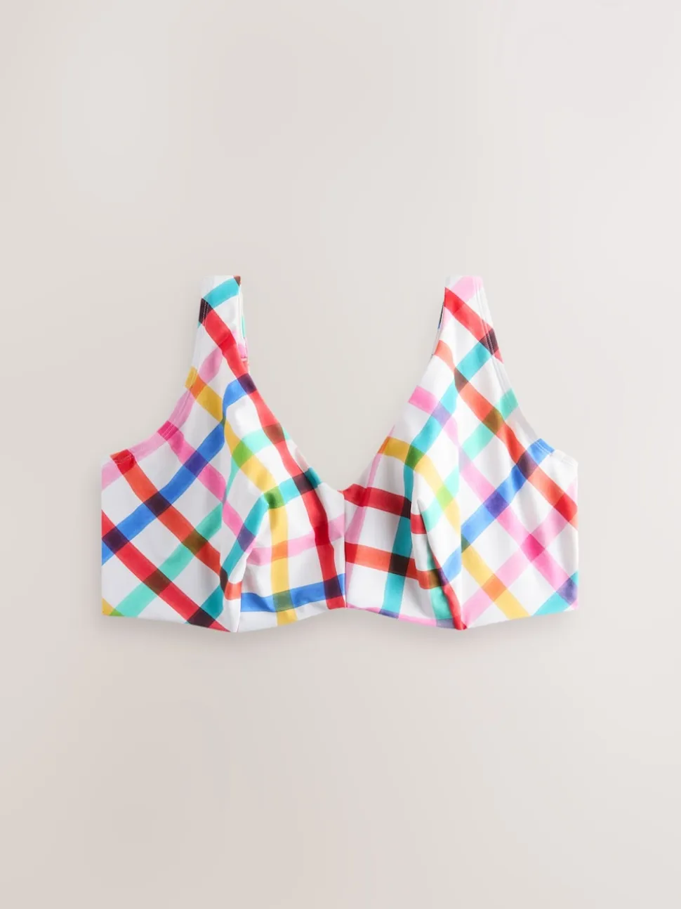 Multi/White Bright Check F - K Ultimate Support Wired Crop Bikini Top