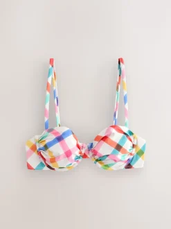 Multi/White Bright Check Non Padded Wired Bikini Top