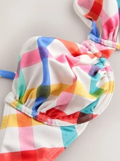 Multi/White Bright Check Non Padded Wired Bikini Top
