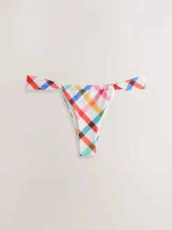 Multi/White Bright Check Tanga Bikini Bottoms