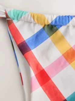 Multi/White Bright Check Tanga Bikini Bottoms