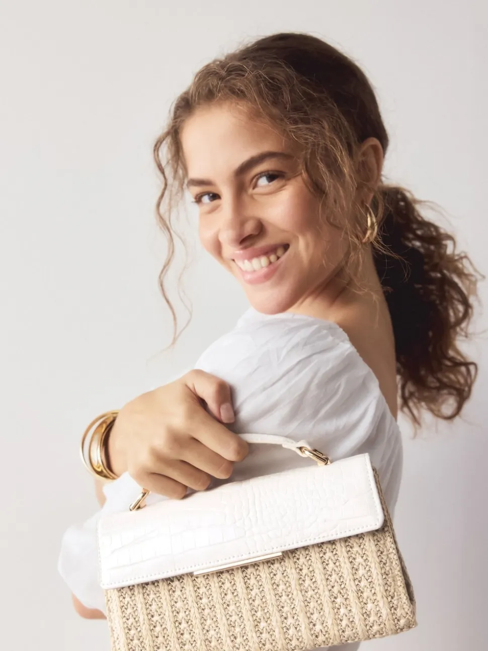 Natural Raffia Effect Top Handle Bag