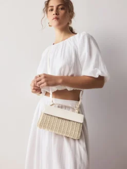 Natural Raffia Effect Top Handle Bag