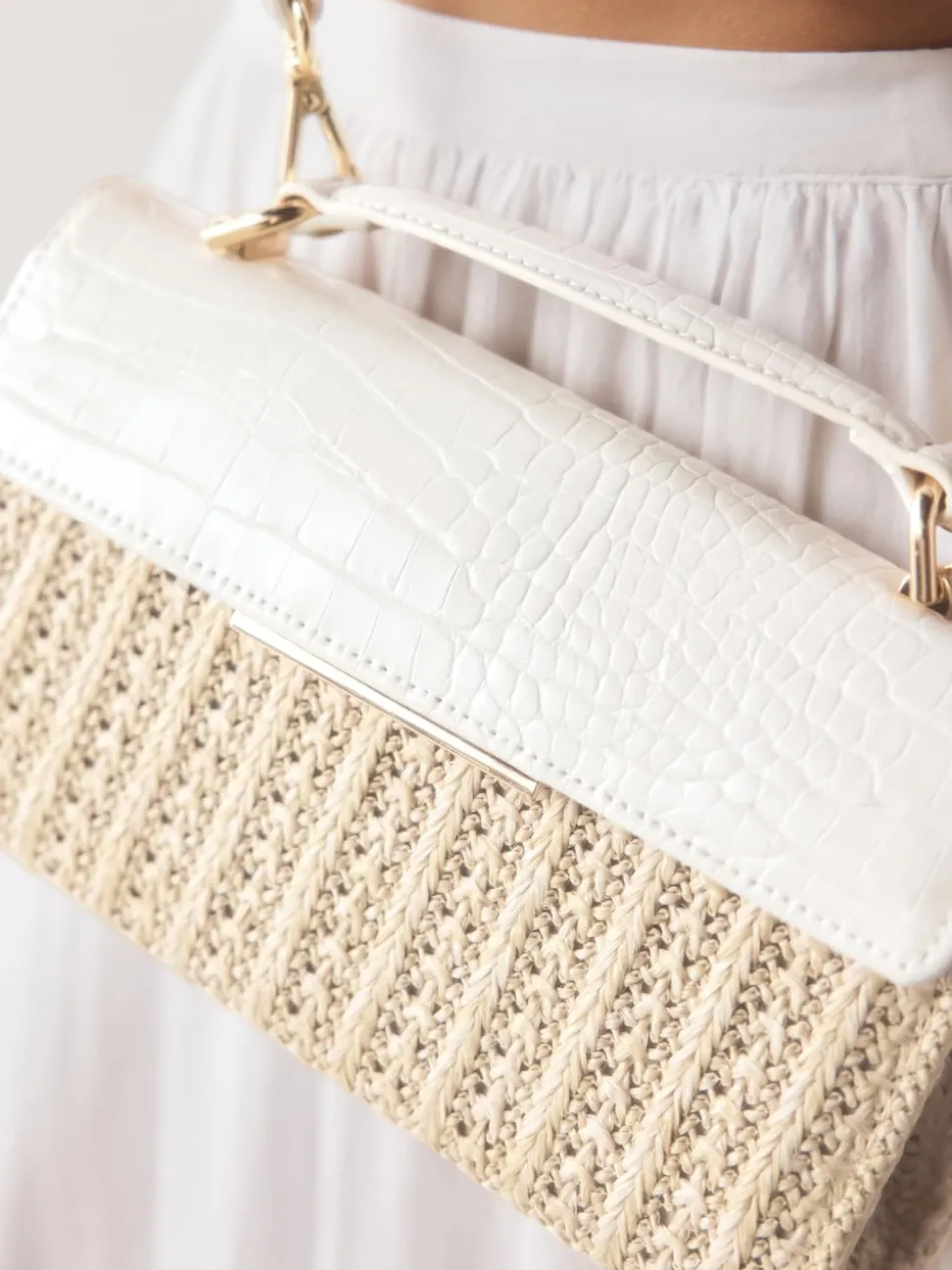 Natural Raffia Effect Top Handle Bag