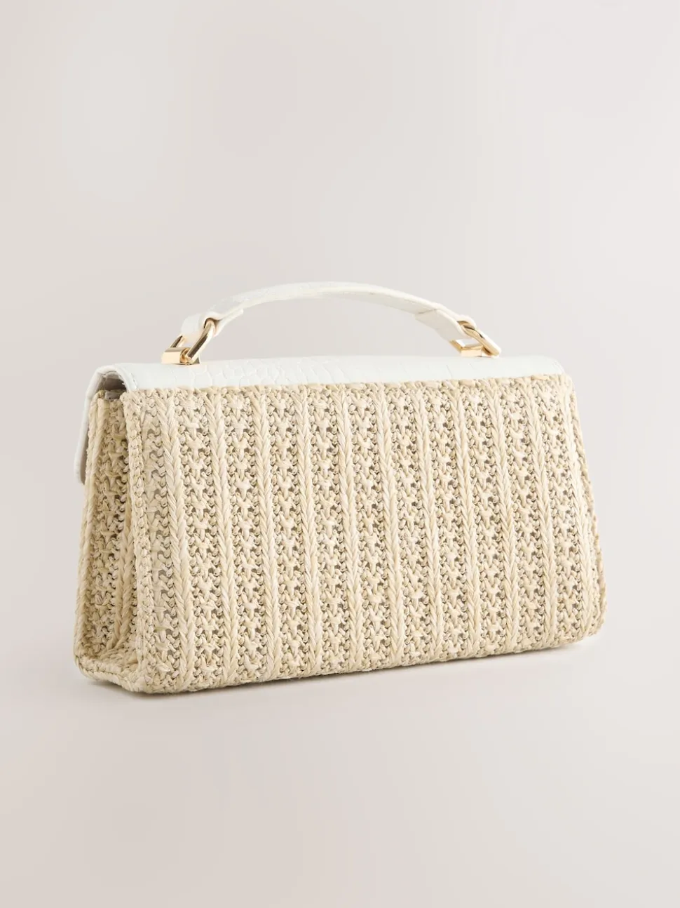 Natural Raffia Effect Top Handle Bag