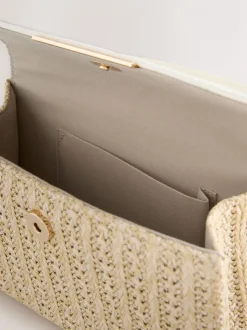 Natural Raffia Effect Top Handle Bag