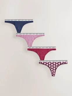 Navy Argyle Thong Cotton Logo Knickers 4 Pack
