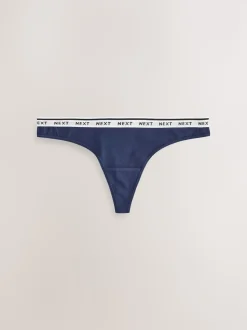 Navy Argyle Thong Cotton Logo Knickers 4 Pack