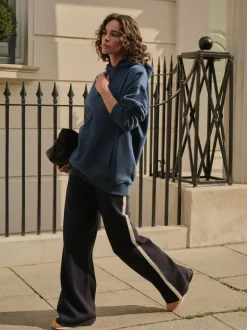 Navy Blue Active Longline Overhead Seam Detail Supersoft Hoodie with Pockets