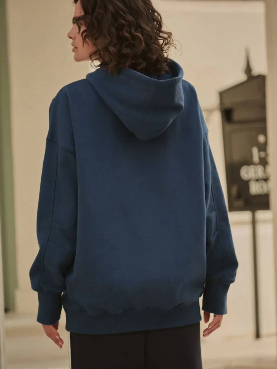 Navy Blue Active Longline Overhead Seam Detail Supersoft Hoodie with Pockets