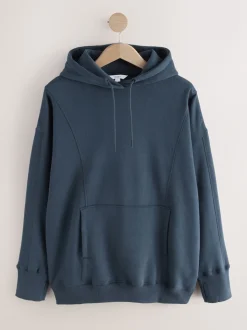 Navy Blue Active Longline Overhead Seam Detail Supersoft Hoodie with Pockets