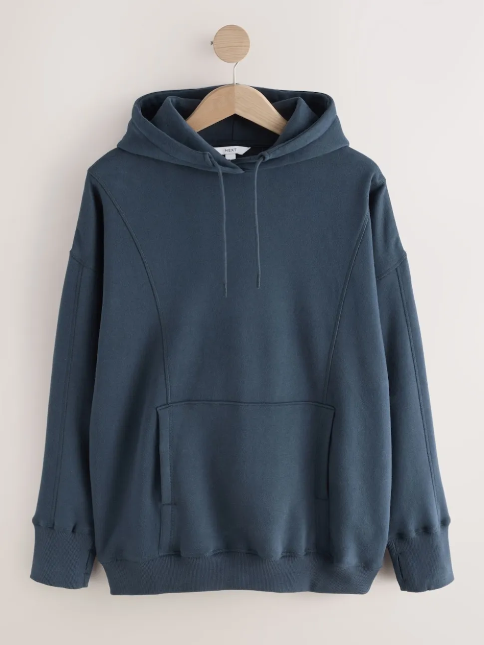 Navy Blue Active Longline Overhead Seam Detail Supersoft Hoodie with Pockets