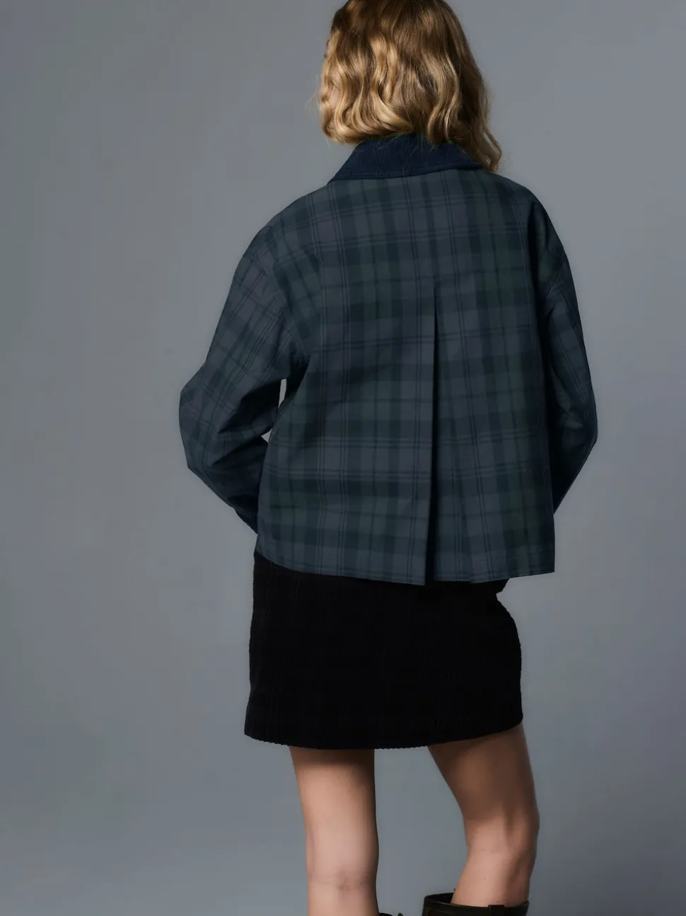 Navy Blue Check Hertiage Cord Collar Jacket