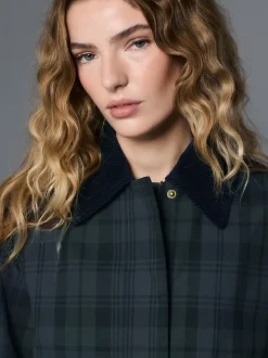 Navy Blue Check Hertiage Cord Collar Jacket