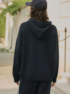 Navy Blue Compact Cosy Graphic Long Sleeve Hoodie