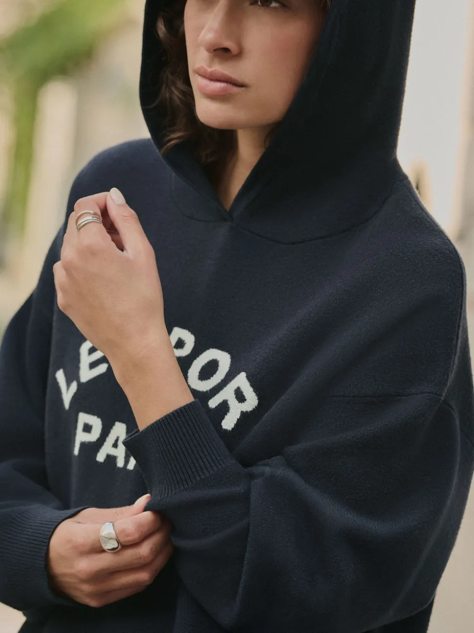 Navy Blue Compact Cosy Graphic Long Sleeve Hoodie