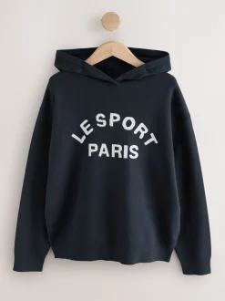 Navy Blue Compact Cosy Graphic Long Sleeve Hoodie