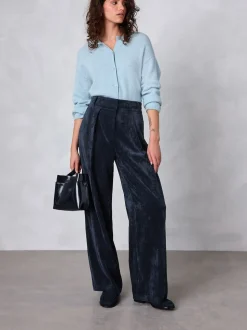 Navy Blue Cord Wide Leg Trousers