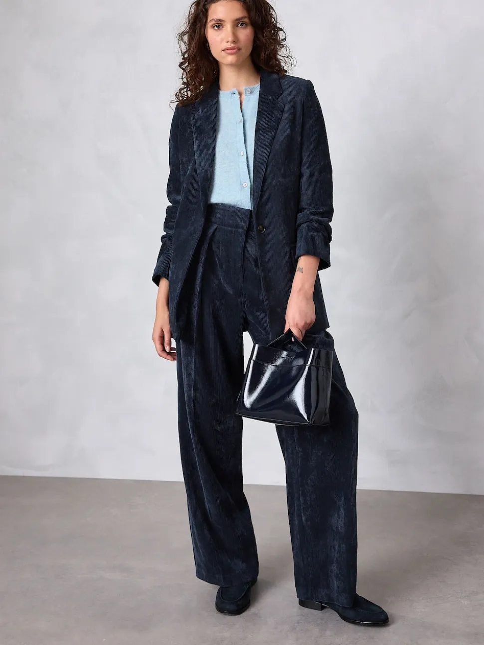 Navy Blue Cord Wide Leg Trousers