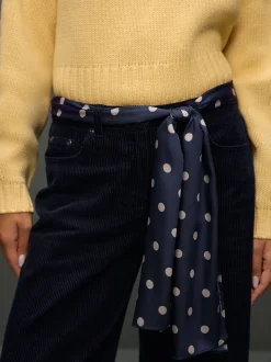 Navy Blue Cord Wide Leg Trousers With Scarf