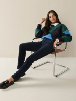 Navy Blue Corduroy Skinny Trousers