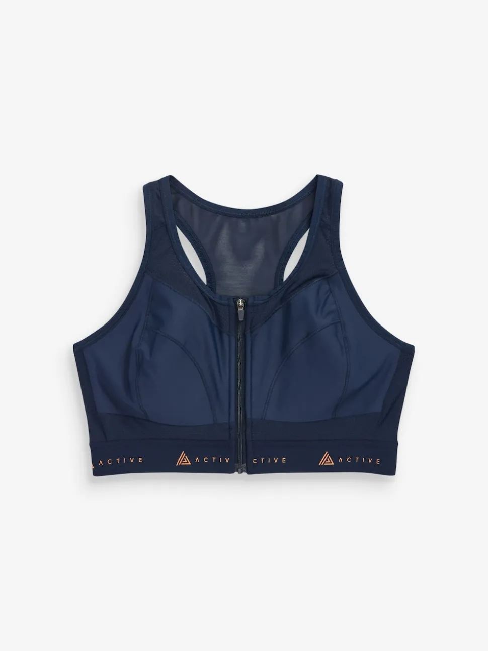 Navy Blue DD+ Active Sports Zip Front Dry Tech High Impact Bra