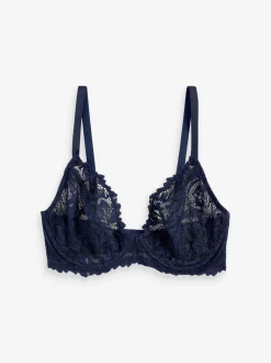 Navy Blue DD+ Non Pad Plunge Lace Ultimate Comfort Bra