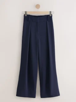 Navy Blue Elastic Back Wide Leg Trousers